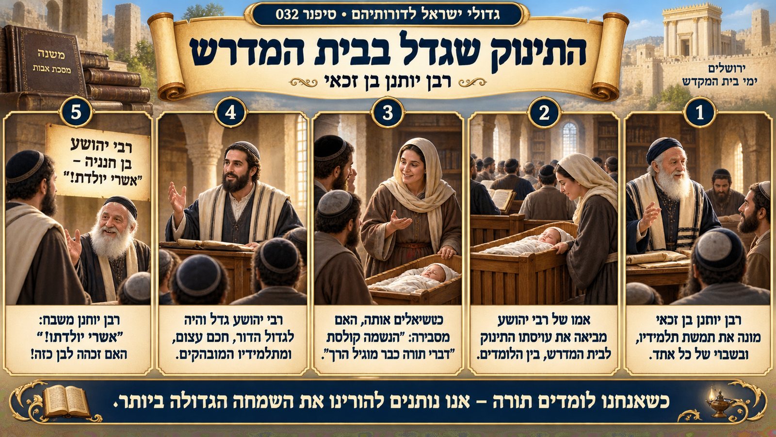 תמונת סיכום — רבן יוחנן בן זכאי: התינוק שגדל בבית המדרש